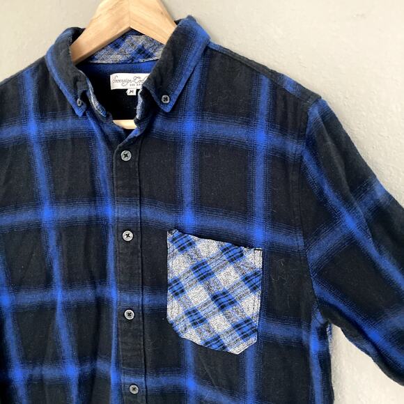 Sovereign Code Black and Blue Toned Mixed Plaid Flannel Button Up - Medium - Picture 2 of 7